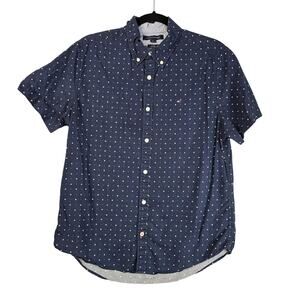 Tommy Hilfiger Shirt Mens Medium Navy Slim Fit Short Sleeve Button-Down Geo Dot